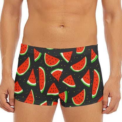 Black Cute Watermelon Pattern Print Men's Short Boxer Briefs