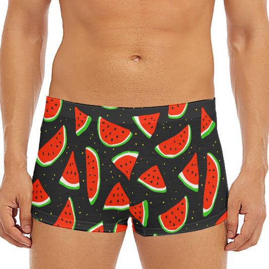 Black Cute Watermelon Pattern Print Men's Short Boxer Briefs