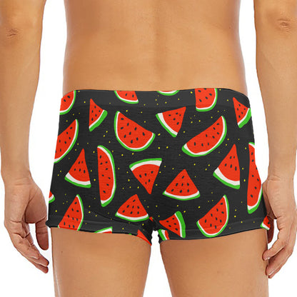 Black Cute Watermelon Pattern Print Men's Short Boxer Briefs