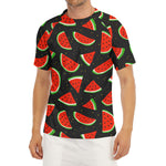 Black Cute Watermelon Pattern Print Men's Short Sleeve Rash Guard