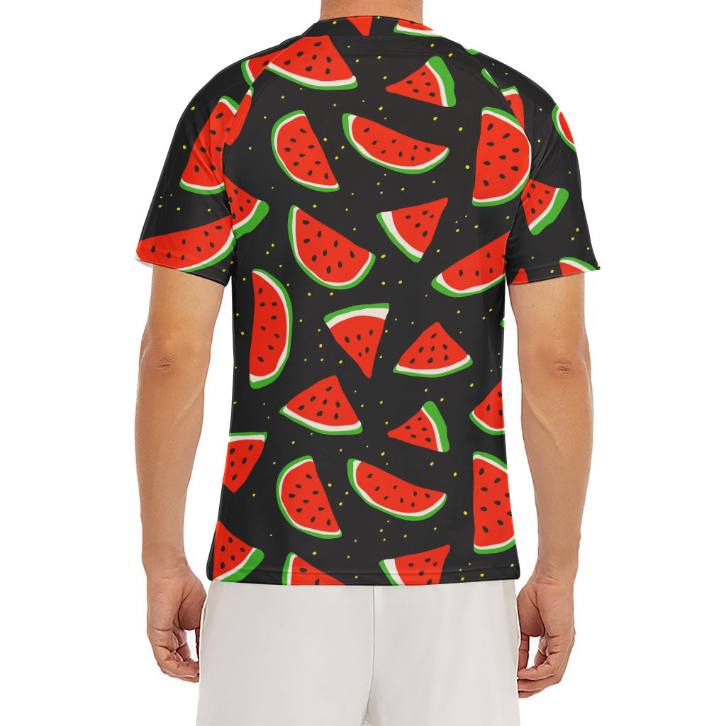 Black Cute Watermelon Pattern Print Men's Short Sleeve Rash Guard