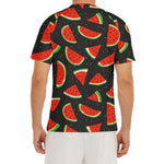 Black Cute Watermelon Pattern Print Men's Short Sleeve Rash Guard