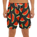 Black Cute Watermelon Pattern Print Men's Split Running Shorts