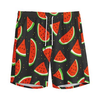 Black Cute Watermelon Pattern Print Men's Sports Shorts