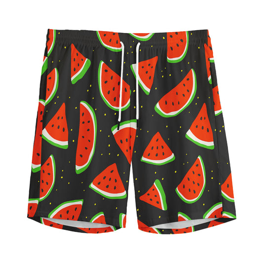 Black Cute Watermelon Pattern Print Men's Sports Shorts