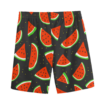 Black Cute Watermelon Pattern Print Men's Sports Shorts