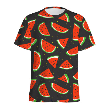 Black Cute Watermelon Pattern Print Men's Sports T-Shirt