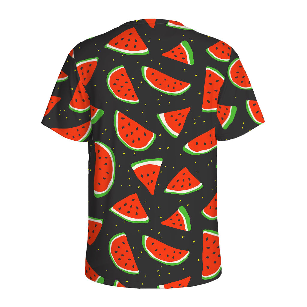 Black Cute Watermelon Pattern Print Men's Sports T-Shirt