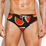 Black Cute Watermelon Pattern Print Men's Swim Briefs