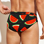 Black Cute Watermelon Pattern Print Men's Swim Briefs