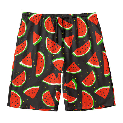 Black Cute Watermelon Pattern Print Men's Swim Trunks
