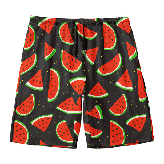 Black Cute Watermelon Pattern Print Men's Swim Trunks