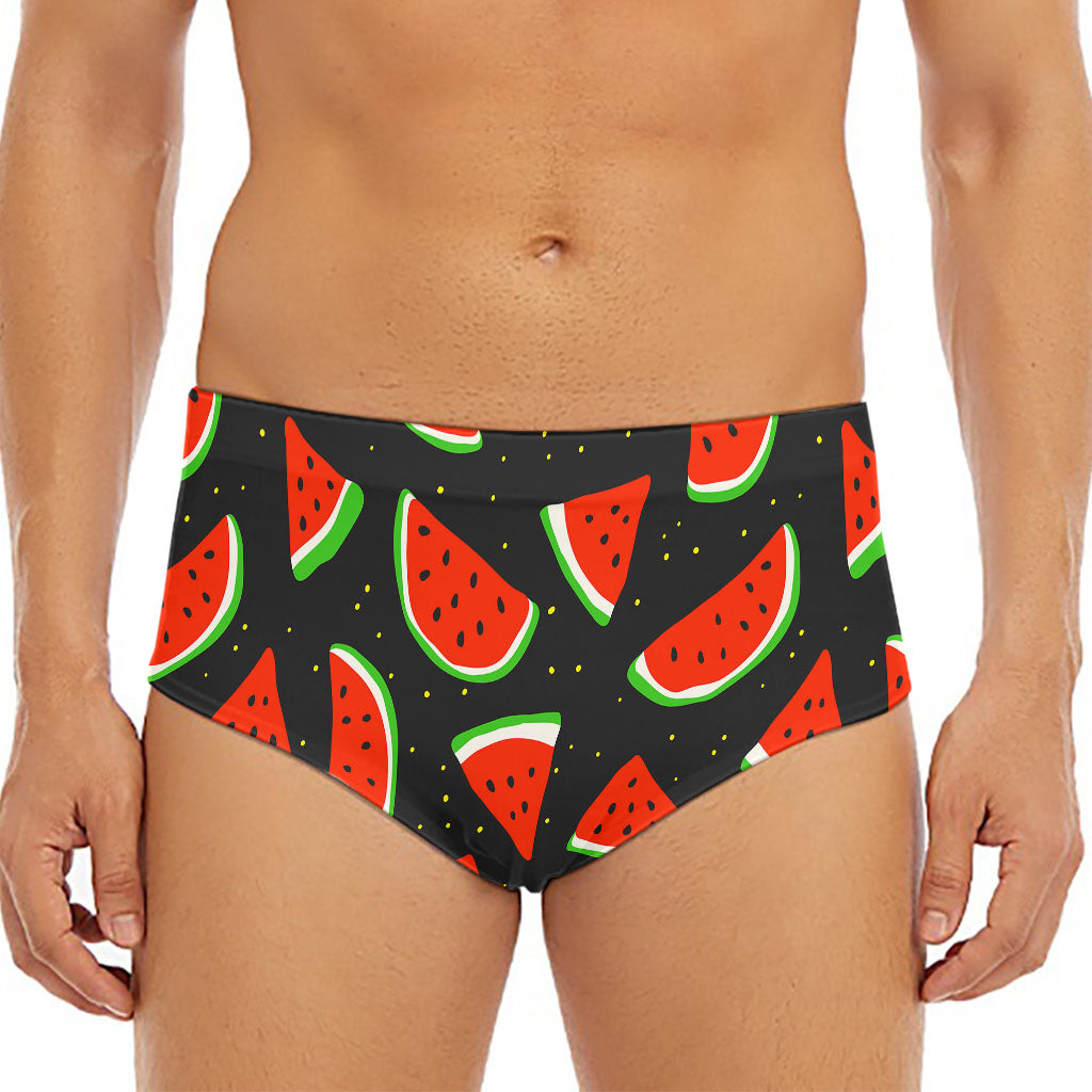 Black Cute Watermelon Pattern Print Men's Triangle Swim Briefs