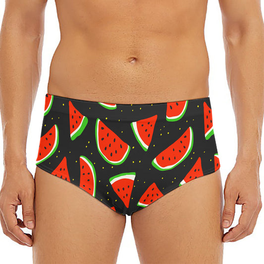 Black Cute Watermelon Pattern Print Men's Triangle Swim Briefs