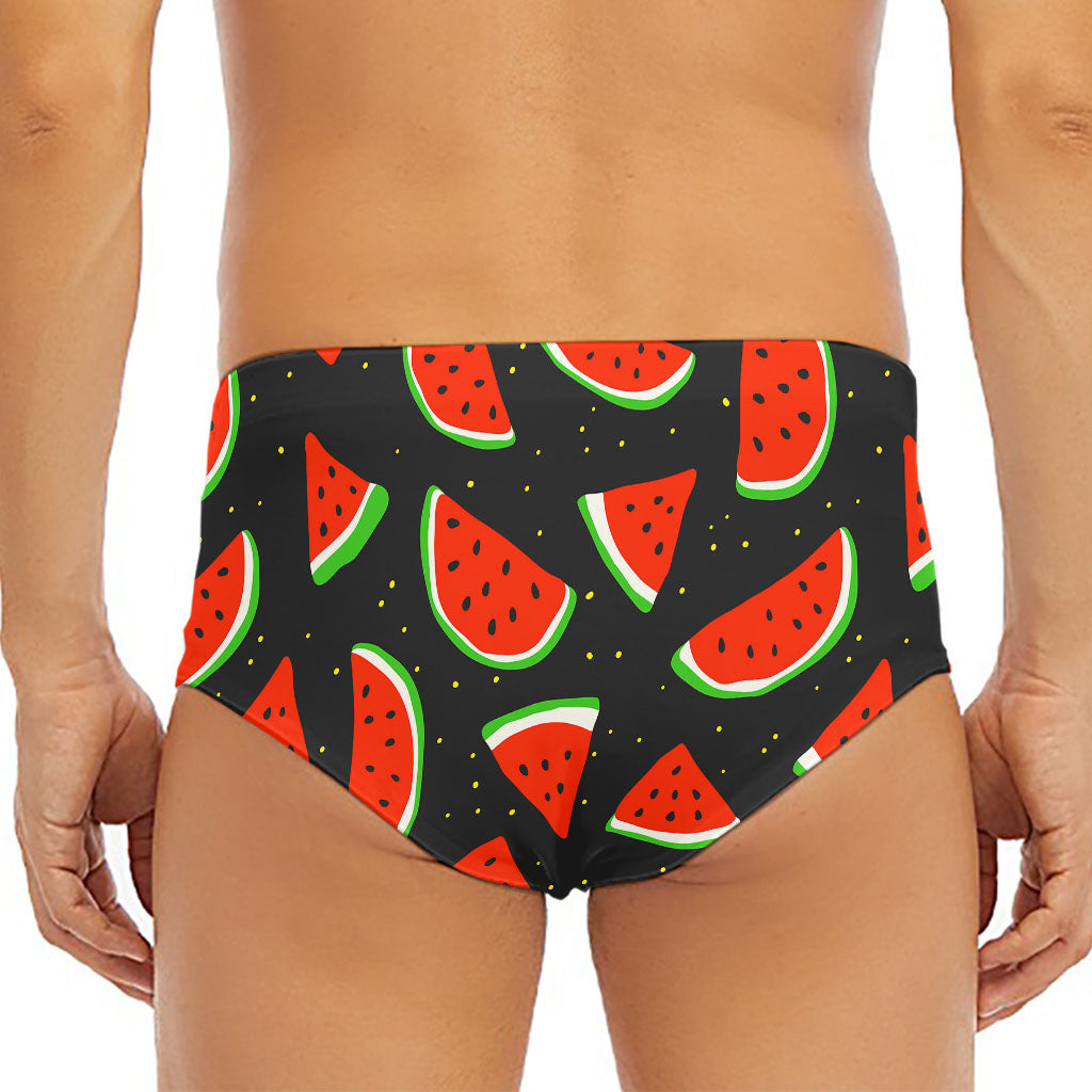 Black Cute Watermelon Pattern Print Men's Triangle Swim Briefs