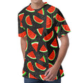 Black Cute Watermelon Pattern Print Men's Velvet T-Shirt