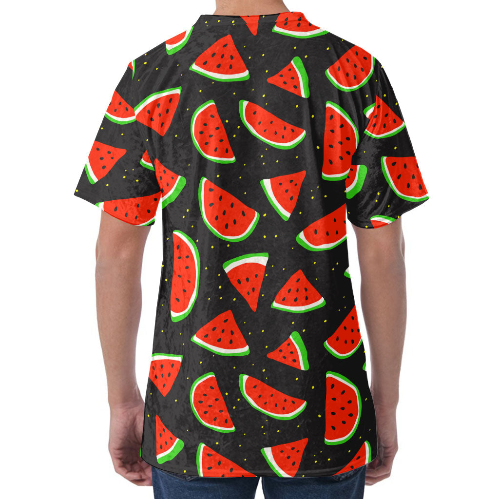 Black Cute Watermelon Pattern Print Men's Velvet T-Shirt
