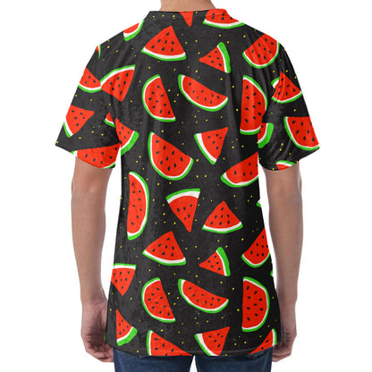 Black Cute Watermelon Pattern Print Men's Velvet T-Shirt