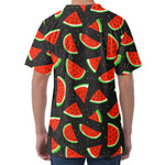 Black Cute Watermelon Pattern Print Men's Velvet T-Shirt