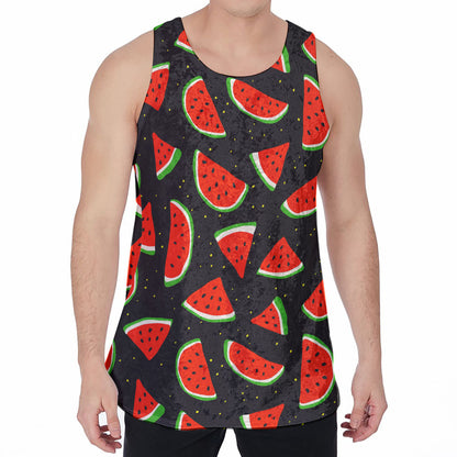 Black Cute Watermelon Pattern Print Men's Velvet Tank Top