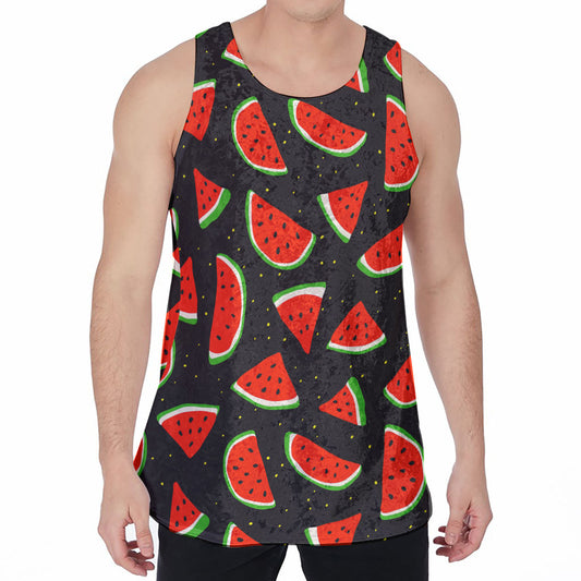 Black Cute Watermelon Pattern Print Men's Velvet Tank Top
