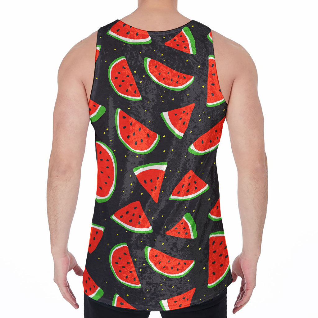 Black Cute Watermelon Pattern Print Men's Velvet Tank Top