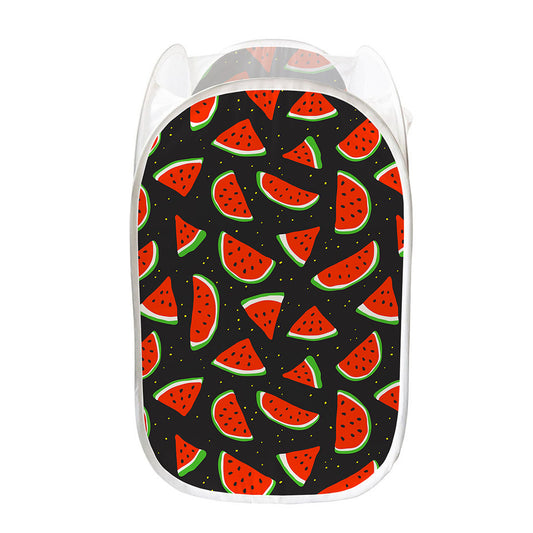 Black Cute Watermelon Pattern Print Mesh Laundry Hamper