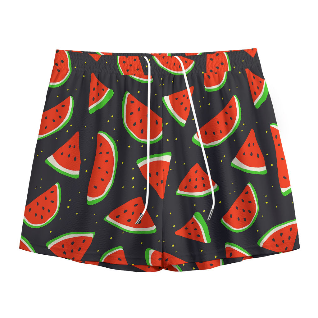 Black Cute Watermelon Pattern Print Mesh Shorts