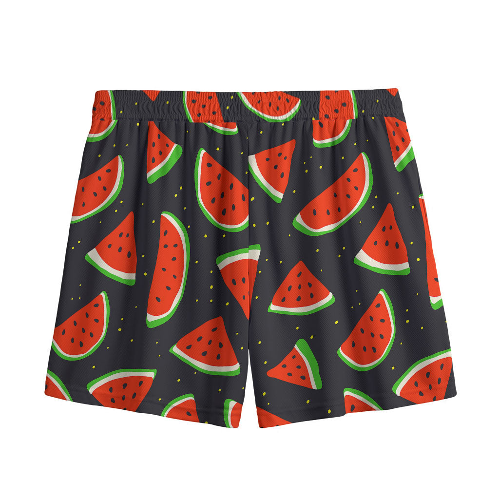 Black Cute Watermelon Pattern Print Mesh Shorts