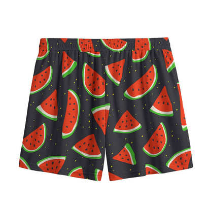 Black Cute Watermelon Pattern Print Mesh Shorts