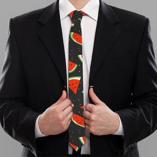 Black Cute Watermelon Pattern Print Necktie