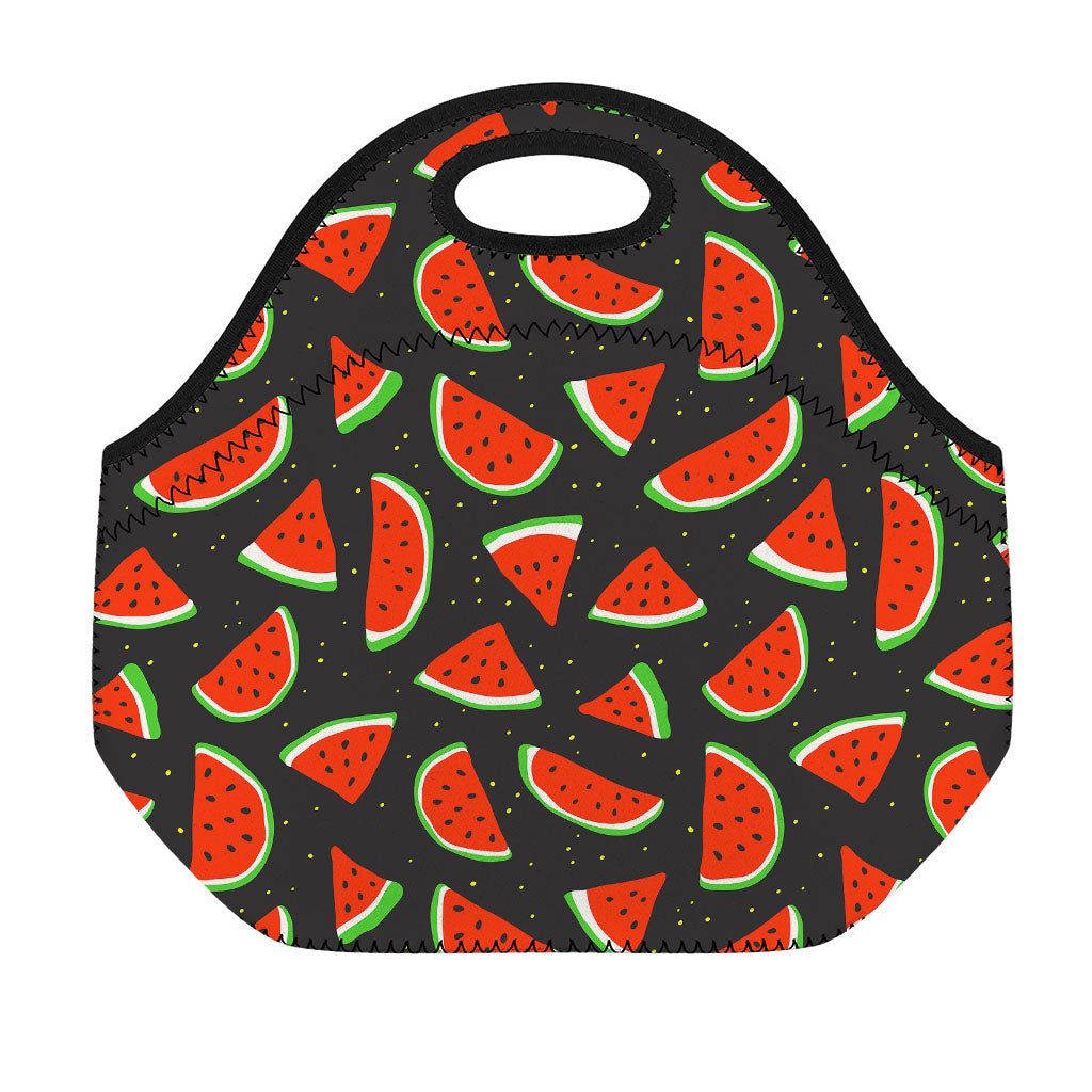 Black Cute Watermelon Pattern Print Neoprene Lunch Bag