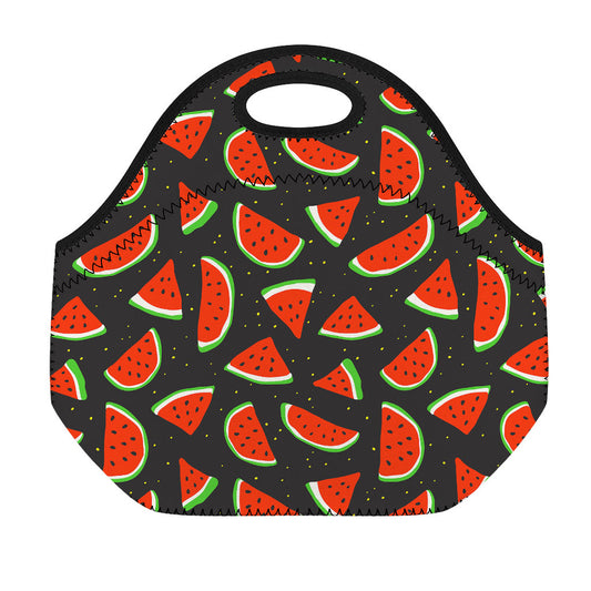 Black Cute Watermelon Pattern Print Neoprene Lunch Bag
