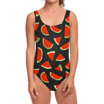Black Cute Watermelon Pattern Print One Piece Swimsuit