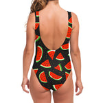 Black Cute Watermelon Pattern Print One Piece Swimsuit