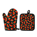 Black Cute Watermelon Pattern Print Oven Mitt And Pot Holder Set