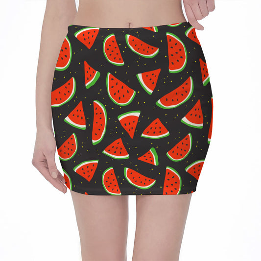 Black Cute Watermelon Pattern Print Pencil Mini Skirt