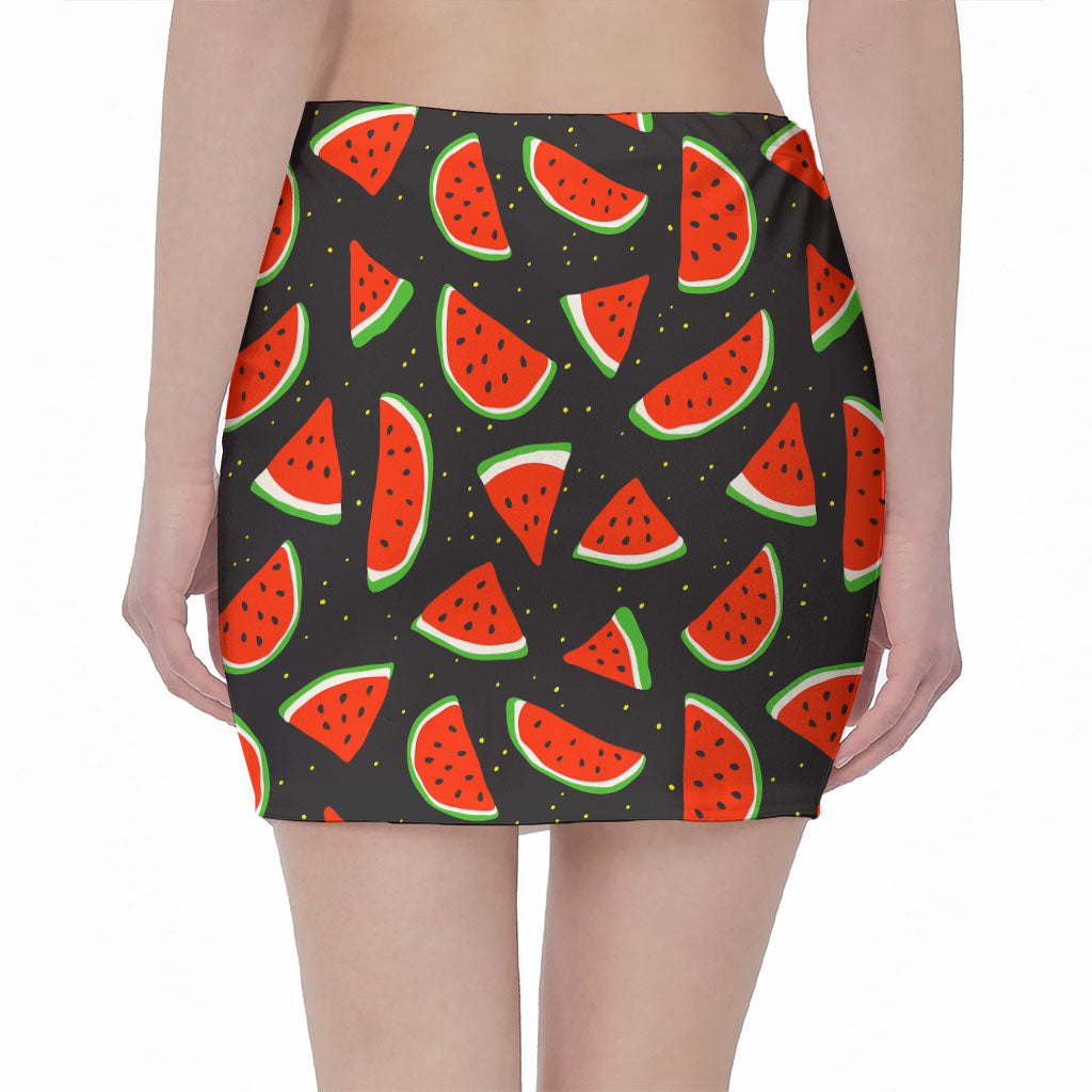 Black Cute Watermelon Pattern Print Pencil Mini Skirt