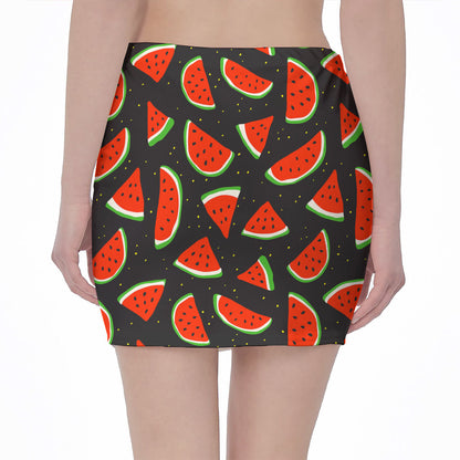 Black Cute Watermelon Pattern Print Pencil Mini Skirt
