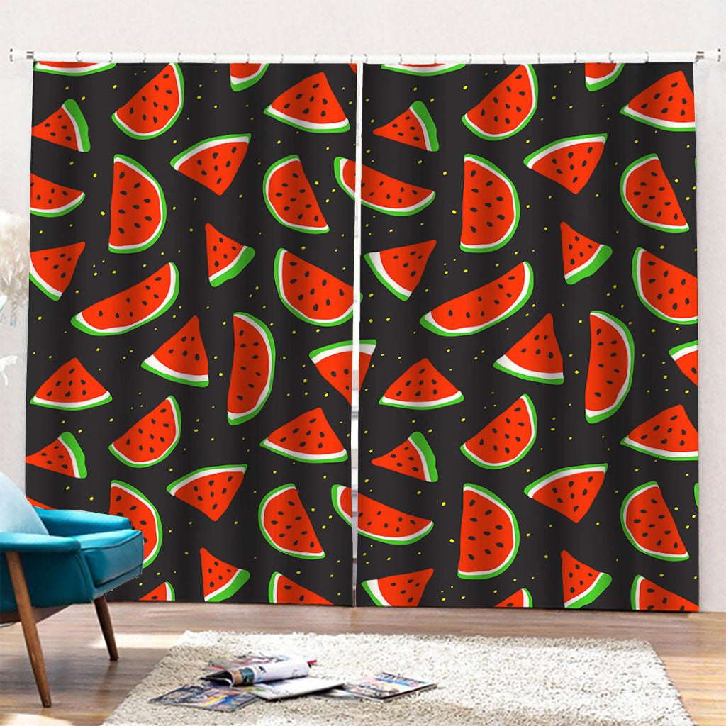 Black Cute Watermelon Pattern Print Pencil Pleat Curtains