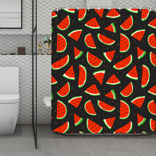 Black Cute Watermelon Pattern Print Polyester Shower Curtain