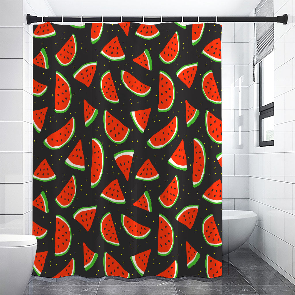 Black Cute Watermelon Pattern Print Premium Shower Curtain