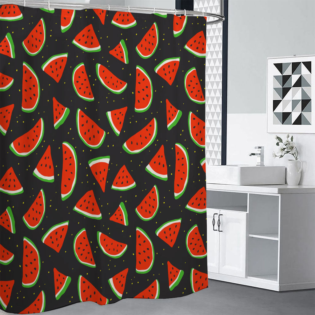 Black Cute Watermelon Pattern Print Premium Shower Curtain