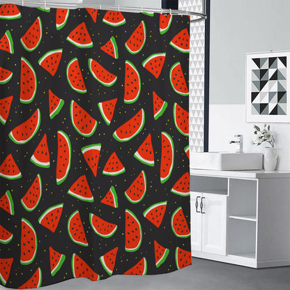 Black Cute Watermelon Pattern Print Premium Shower Curtain