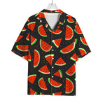 Black Cute Watermelon Pattern Print Rayon Hawaiian Shirt
