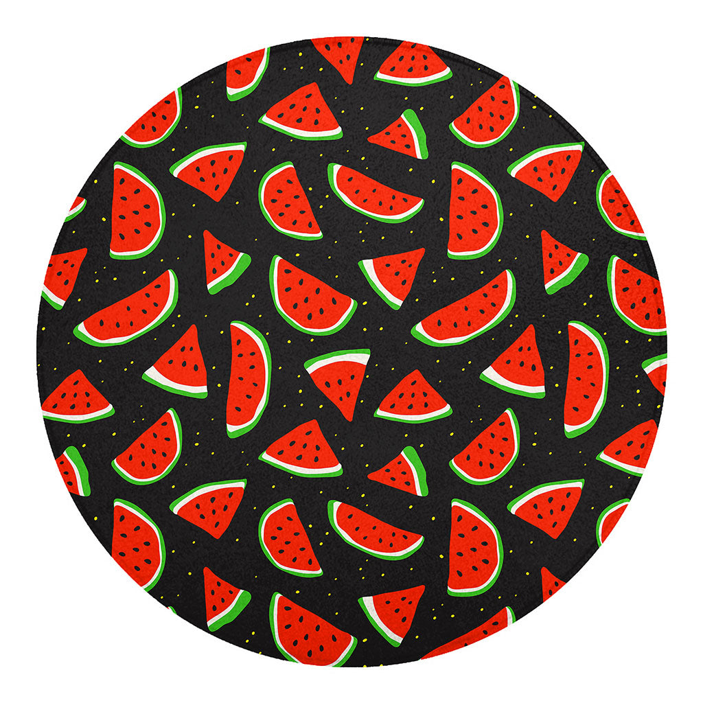 Black Cute Watermelon Pattern Print Round Blanket
