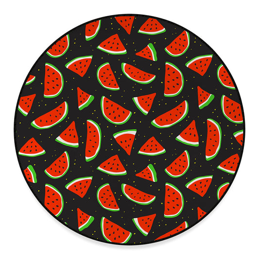 Black Cute Watermelon Pattern Print Round Floor Mat