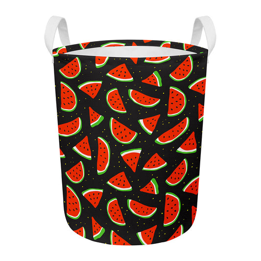 Black Cute Watermelon Pattern Print Round Laundry Basket