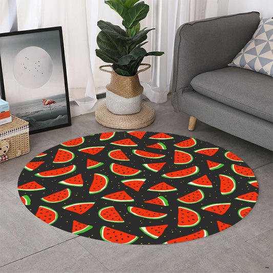 Black Cute Watermelon Pattern Print Round Rug
