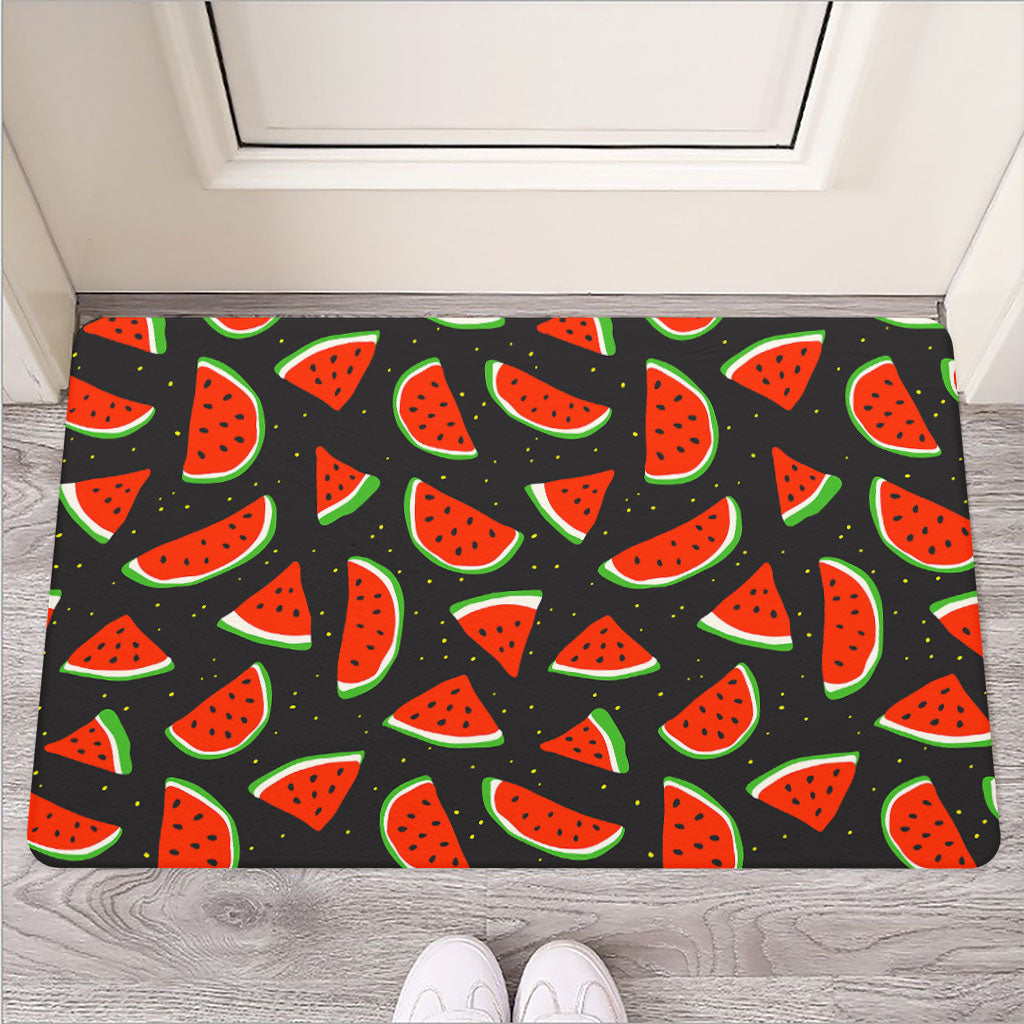 Black Cute Watermelon Pattern Print Rubber Doormat
